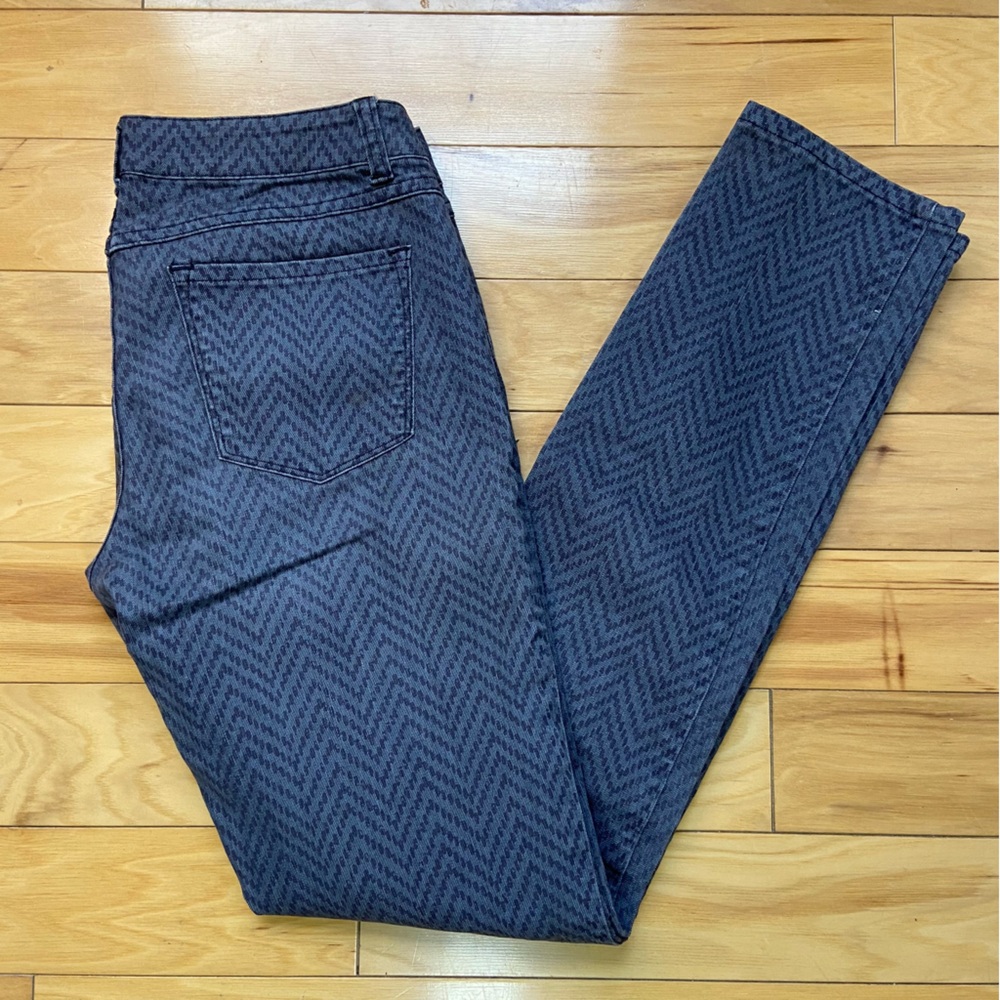 PrAna Kara Pants Womens Sz 4 Reg Gray Chevron Low Rise Skinny Jeans
